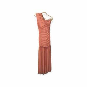 Pink One-Shoulder Ruched Pleated Maxi Dress